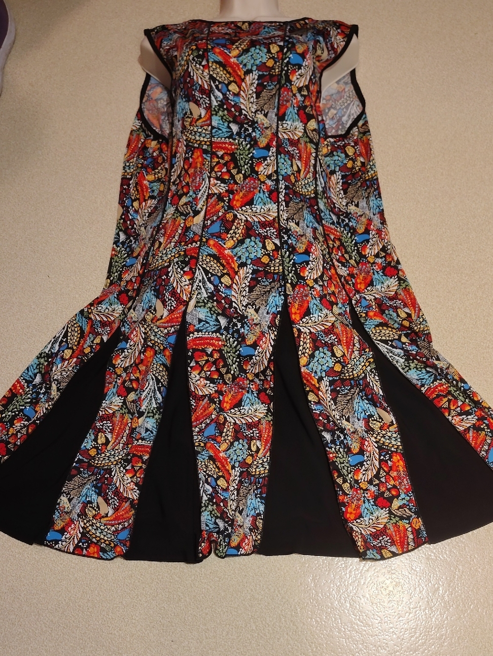 Vibrant Multicolor Sleeveless Floral Print Dress  with "Dancing" Black Panels 3X